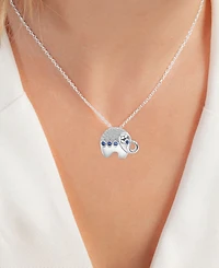 Black Spinel (1/4 ct. t.w.) & Lab-Grown White Sapphire (1/8 Elephant Pendant Necklace Sterling Silver, 16" + 2" extender (Also Lab-Gro