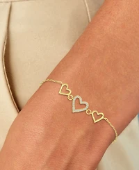 Children's Cubic Zirconia & Polished Triple Heart Chain Link Bracelet