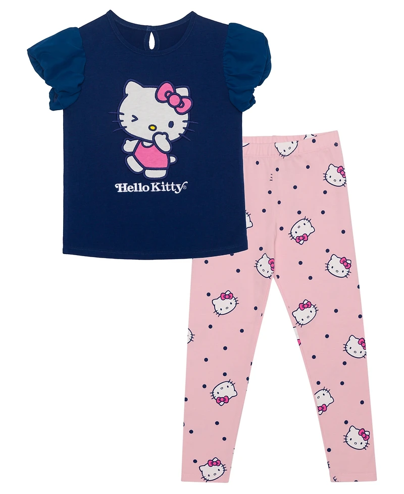Hello Kitty Little Girls Wink Short Sleeve Top and Legging Set