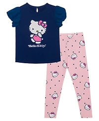Hello Kitty Little Girls Wink Short Sleeve Top and Legging Set