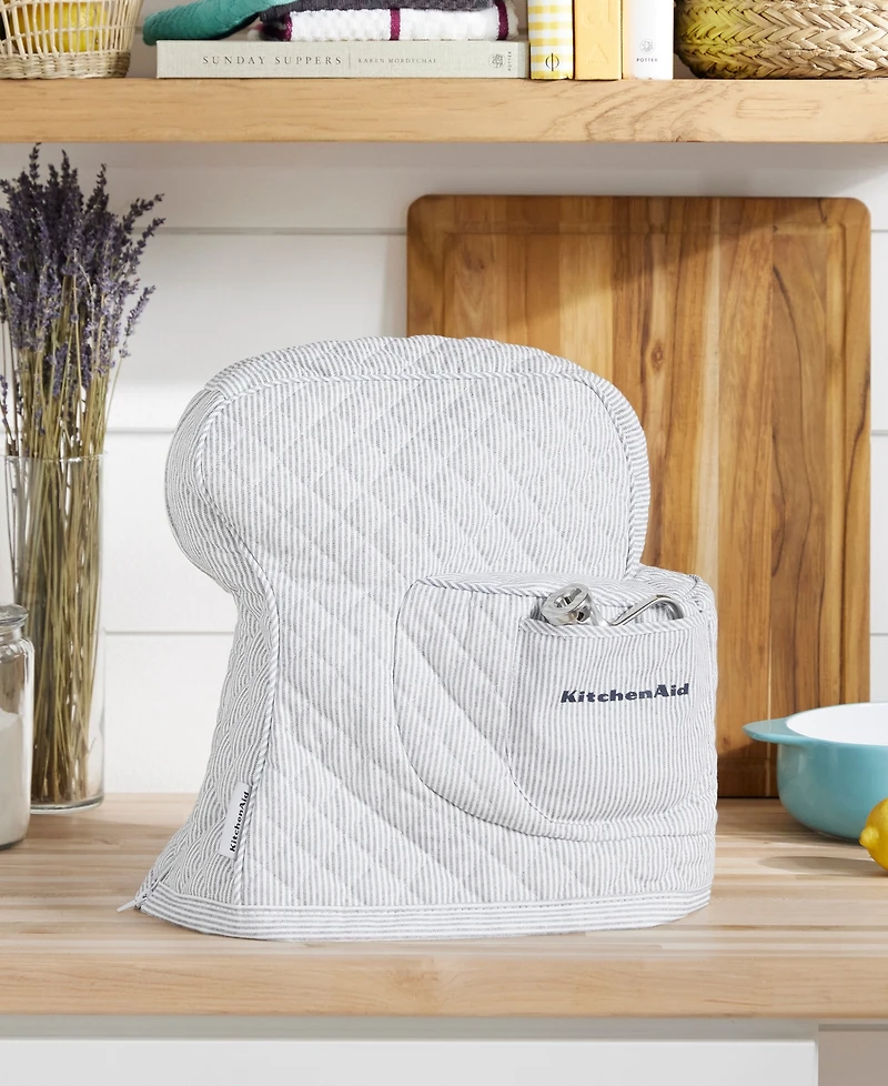 KitchenAid Fitted Tilt-Head Ticking Stripe Stand Mixer Cover with Storage Pocket Quilted, 14.37" x 18" x 10"