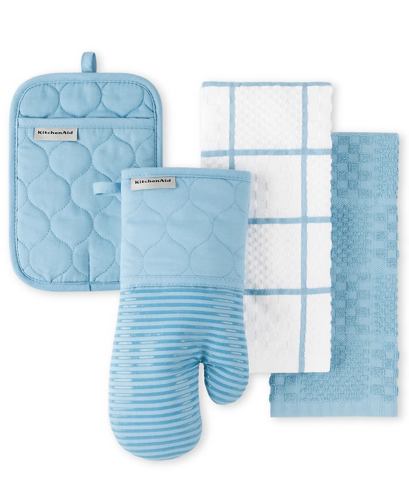 KitchenAid Quilted Cotton Terry Cloth Kitchen Towel, Oven Mitt, Potholder 4-Pack Set,