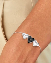 Black Spinel & Polished Hearts Chain Link Bolo Bracelet (3/8 ct. t.w.) in Sterling Silver