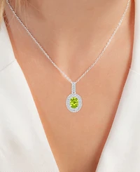 2-Pc. Set Peridot (2-1/6 ct. t.w.) & Lab-Grown White Sapphire (1-1/10 ct. t.w.) Oval Halo Pendant Necklace & Matching Stud Earrings in Sterling Silver