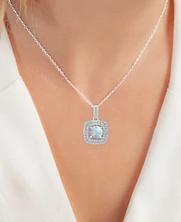 2-Pc. Set Lab-Grown Opal (1-1/5 ct. t.w.) & Lab-Grown White Sapphire (7/8 ct. t.w.) Square Halo Pendant Necklace & Matching Stud Earrings in Sterling