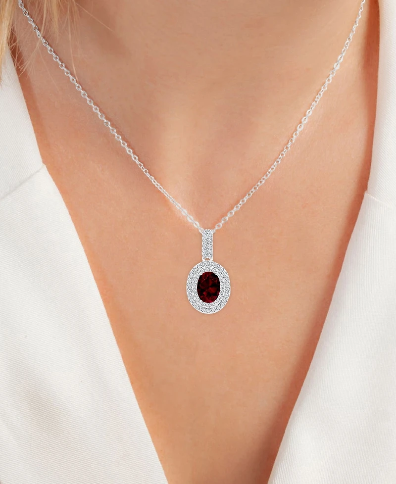 2-Pc. Set Garnet (3-1/2 ct. t.w.) & Lab-Grown White Sapphire (1-1/10 ct. t.w.) Oval Halo Pendant Necklace & Matching Stud Earrings in Sterling Silver