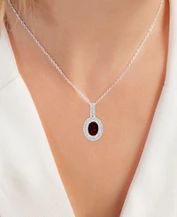 2-Pc. Set Garnet (3-1/2 ct. t.w.) & Lab-Grown White Sapphire (1-1/10 ct. t.w.) Oval Halo Pendant Necklace & Matching Stud Earrings in Sterling Silver