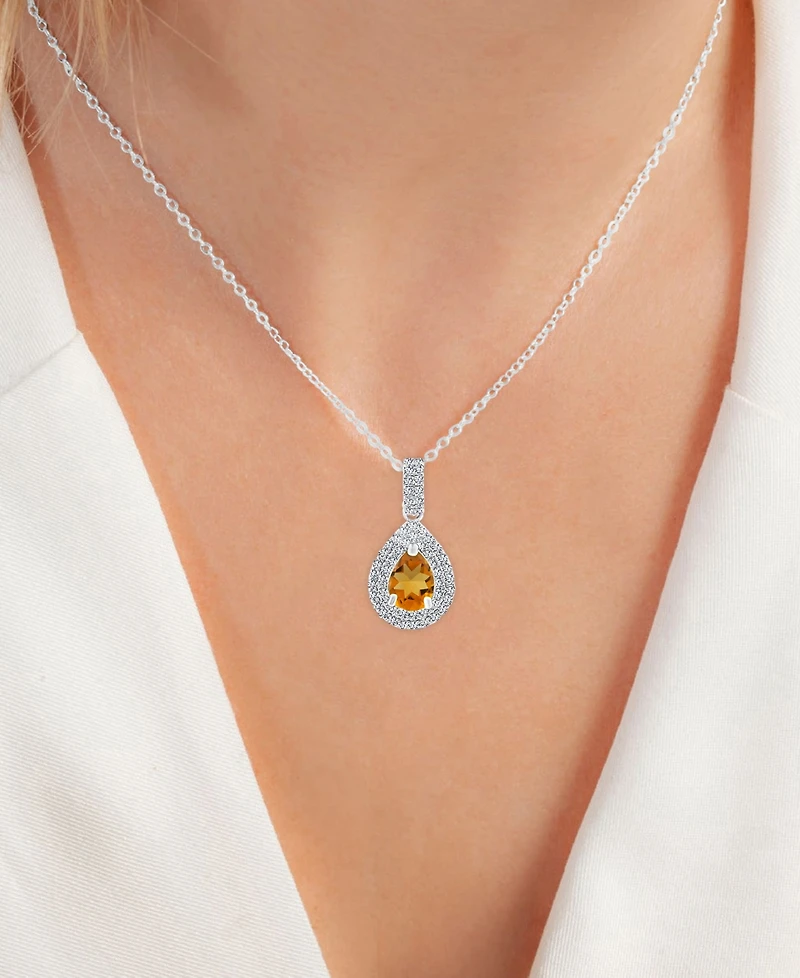 2-Pc. Set Citrine (1-7/8 ct. t.w.) & Lab-Grown White Sapphire (1 ct. t.w.) Teardrop Halo Pendant Necklace & Matching Stud Earrings in Sterling Silver