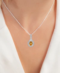 2-Pc. Set Citrine (1-7/8 ct. t.w.) & Lab-Grown White Sapphire (1 ct. t.w.) Teardrop Halo Pendant Necklace & Matching Stud Earrings in Sterling Silver