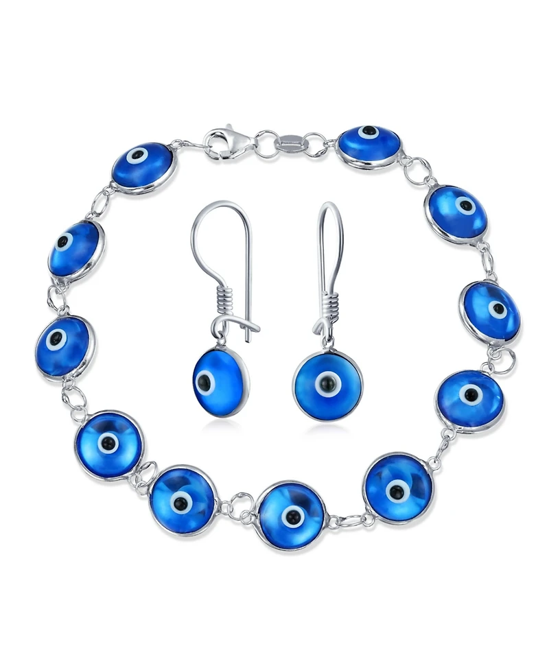 Bling Jewelry Protection Good Luck Amulet Strand Bracelet and Earrings Set Blue Evil Eye Beads