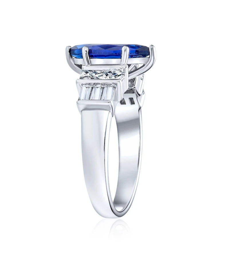 Bling Jewelry Art Deco Style 3CT Cubic Zirconia Cz Pave Royal Blue Marquise Solitaire Promise Ring Sterling Silver
