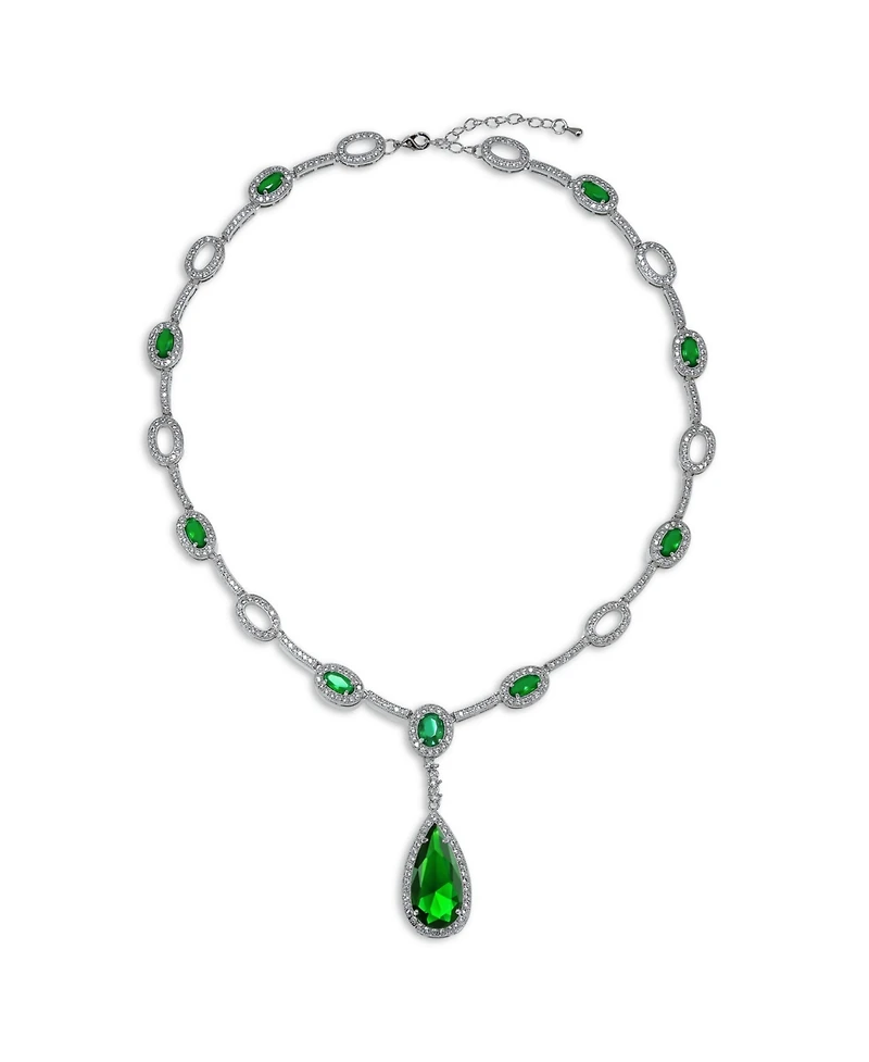 Bling Jewelry Oval Fashion Cubic Zirconia Cz Pear Shape Statement Large Teardrop Y Necklace Rhodium Plated