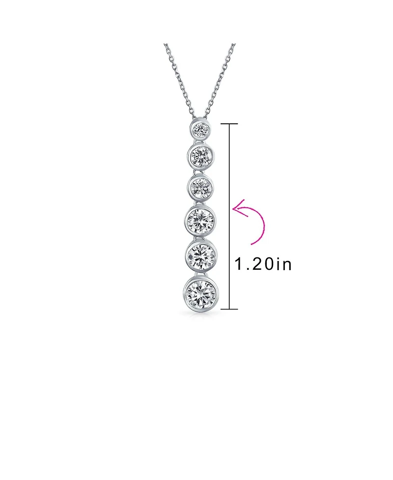 Bling Jewelry Elegant Sterling Silver Cz Linear Drop Graduated Geometric Bubble Pendant Prom Bezel Set Round Cubic Zirconia.