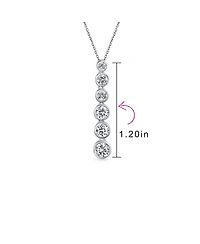 Bling Jewelry Elegant Sterling Silver Cz Linear Drop Graduated Geometric Bubble Pendant Prom Bezel Set Round Cubic Zirconia.