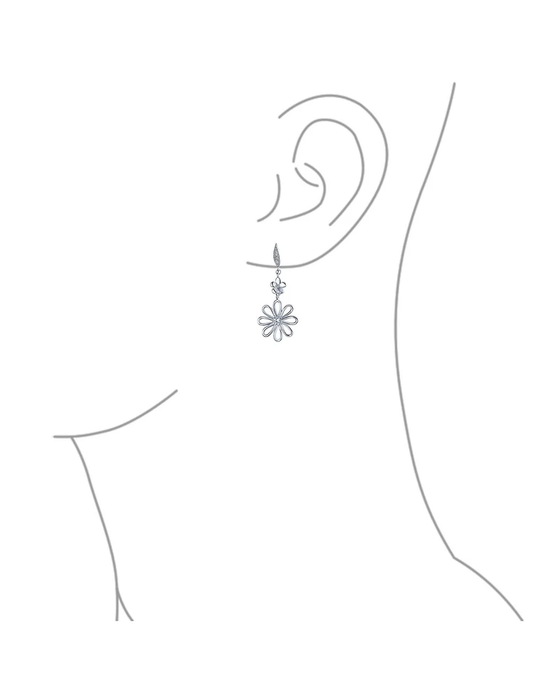 Bling Jewelry Floral Garden Canary Yellow Cubic Zirconia Accent Open Flower Shape Cz Daisy Dangle Earrings French Wire Rhodium Plated Brass