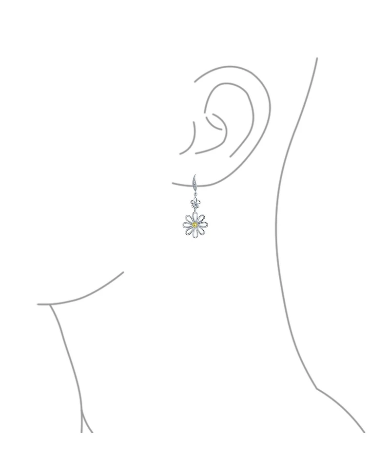 Bling Jewelry Floral Garden Cubic Zirconia Accent Open Flower Shape Cz Daisy Dangle Earrings French Wire Silver Plated