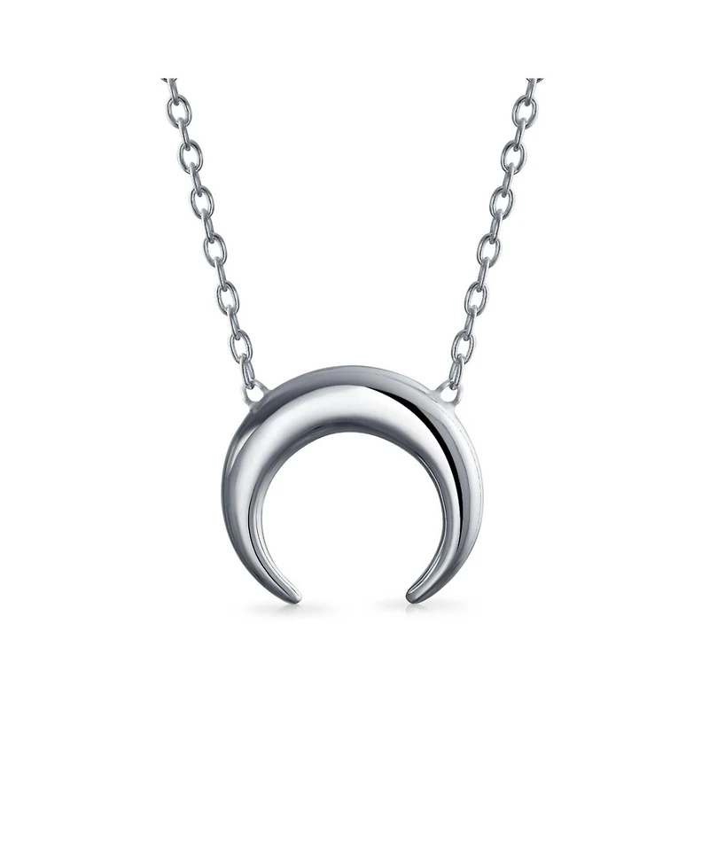 Bling Jewelry Celestial Trendy Horn Half Moon Necklace Sterling Silver Necklaces Crescent Moon Station Necklace Double Horns Pendant