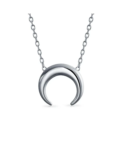 Bling Jewelry Celestial Trendy Horn Half Moon Necklace Sterling Silver Necklaces Crescent Moon Station Necklace Double Horns Pendant