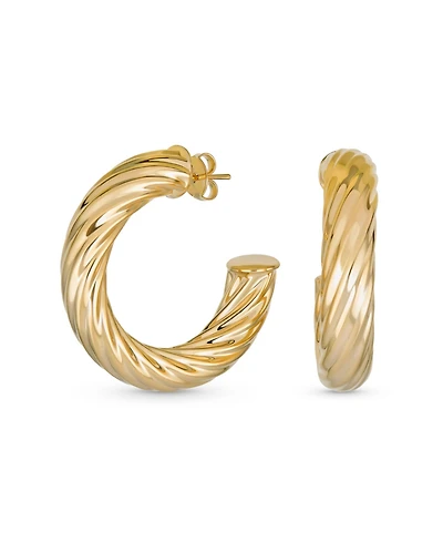 Bling Jewelry Classic Twisted Rope Braid Cable Light Weight Thick Big Hoop Earrings Yellow Gold Plated Brass 1.5 Inch