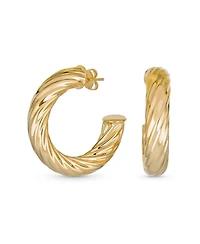 Bling Jewelry Classic Twisted Rope Braid Cable Light Weight Thick Big Hoop Earrings Yellow Gold Plated Brass 1.5 Inch