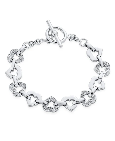 Bling Jewelry Clear Pave Cubic Zirconia Cz Alternating Open Heart Shape Bracelet Rhodium 7 Inch
