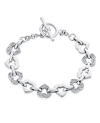 Bling Jewelry Clear Pave Cubic Zirconia Cz Alternating Open Heart Shape Bracelet Rhodium 7 Inch