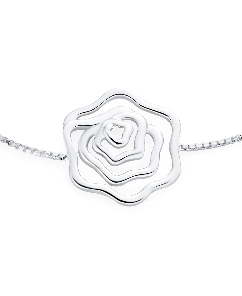 Bling Jewelry Delicate Garden Flower Open Rose Slide Bolo Style Bracelet Sterling Silver Adjustable