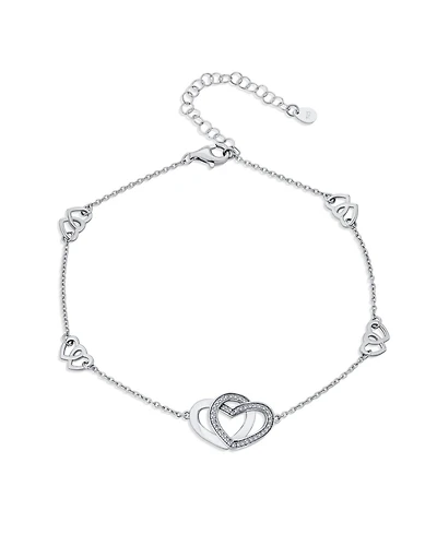 Bling Jewelry Cubic Zirconia Pave Cz Multi Interlocking Hearts Charm Anklet Ankle Bracelet Sterling Silver Adjustable 8.5 To 10 Inch With Extender