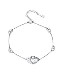 Bling Jewelry Cubic Zirconia Pave Cz Multi Interlocking Hearts Charm Anklet Ankle Bracelet Sterling Silver Adjustable 8.5 To 10 Inch With Extender