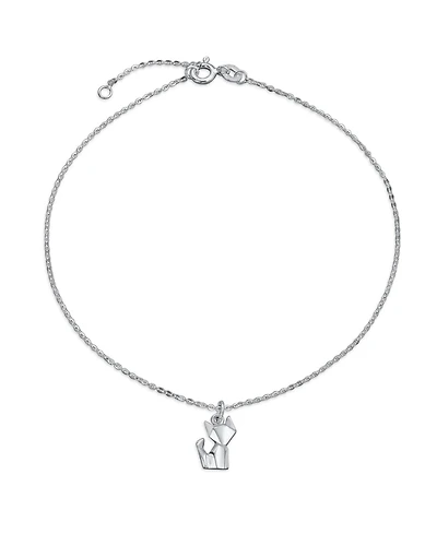 Bling Jewelry 3D Geometric Origami Jewelry Animals Pet Cat Kitten Anklet Small Charm Dangle Ankle Bracelet Sterling Silver Adjustable 9 To 10 Inch