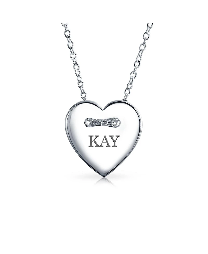 Minimalist Simple Flat Slide Button Heart Pendant Necklace Sterling Silver