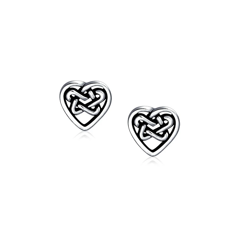 Bling Jewelry Bff Heart Shaped Love Open Irish Celtic Friendship Knot Tiny Stud Earrings Oxidized Sterling Silver