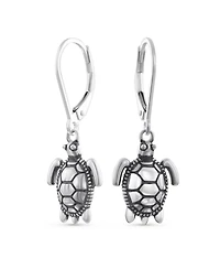 Bling Jewelry Honeymoon Vacation Tiny Nautical Hawaiian Sea Tortoise Beach Turtle Dangle Earrings Oxidized Sterling Silver