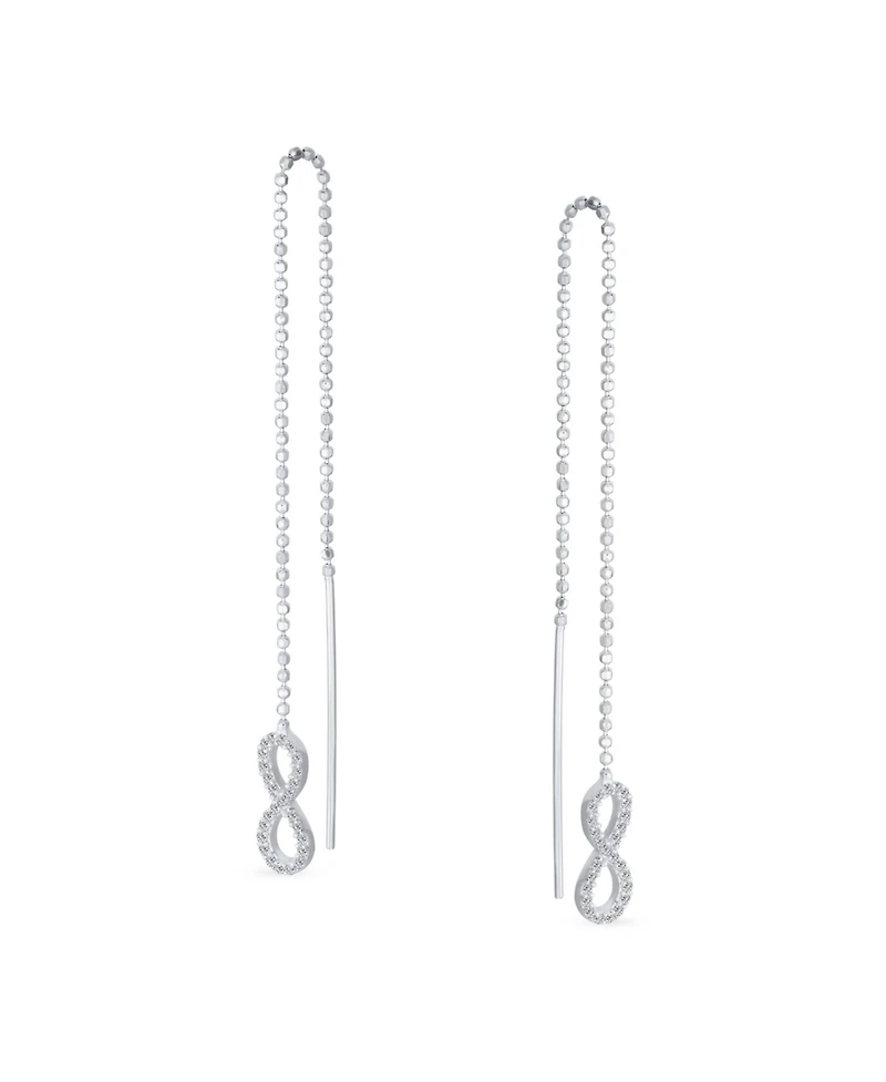 Bling Jewelry Geometric Figure Eight Long Pave Cz Ball Chain Love Knot Symbol Infinity Threader Earrings Sterling Silver