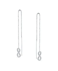 Bling Jewelry Geometric Figure Eight Long Pave Cz Ball Chain Love Knot Symbol Infinity Threader Earrings Sterling Silver