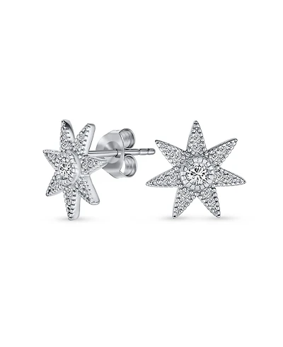 Bling Jewelry Heavenly Shining North Star Burst Stud Earrings - Celestial Pave Cz Jewelry in Sterling Silver