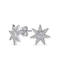 Bling Jewelry Heavenly Shining North Star Burst Stud Earrings - Celestial Pave Cz Jewelry in Sterling Silver