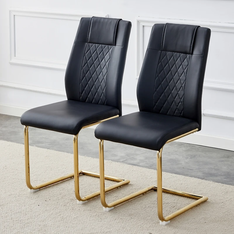 Modern dining chairs with faux leather padded seats, dining room chairs, gold metal leg upholstered chairs, suitable for kitchens, living rooms, bedro