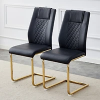 Modern dining chairs with faux leather padded seats, dining room chairs, gold metal leg upholstered chairs, suitable for kitchens, living rooms, bedro