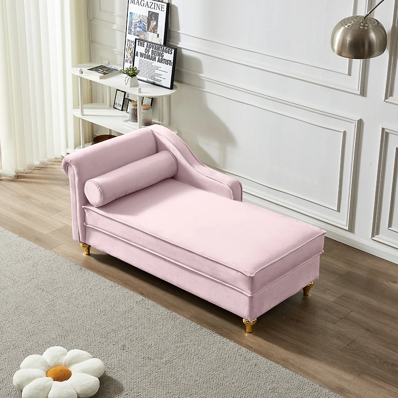 Simplie Fun Modern Upholstery Chaise Lounge Chair With Storage Velvet (Pink)