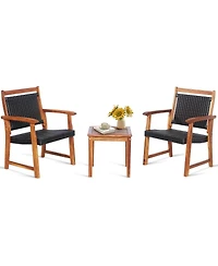 Sugift 3 Pieces Rattan Bistro Set with Acacia Wood Frame for Garden