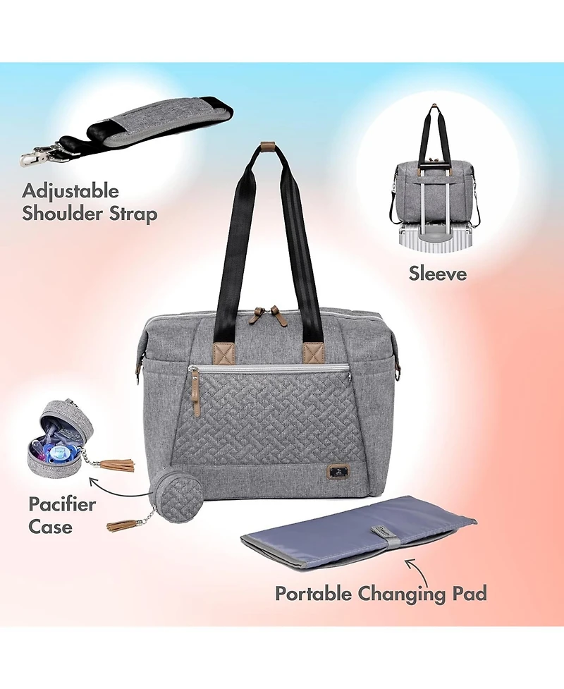 Dikaslon Large Diaper Bag Tote with Pacifier Case and Changing Pad, Travel for Mom Dad