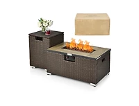 Slickblue 32 x 20 Inch Propane Rattan Fire Pit Table Set with Side Table Tank and Cover