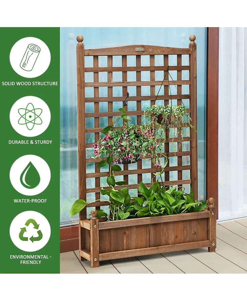 Solid Free Standing Wood Planter Box with Trellis for Garden