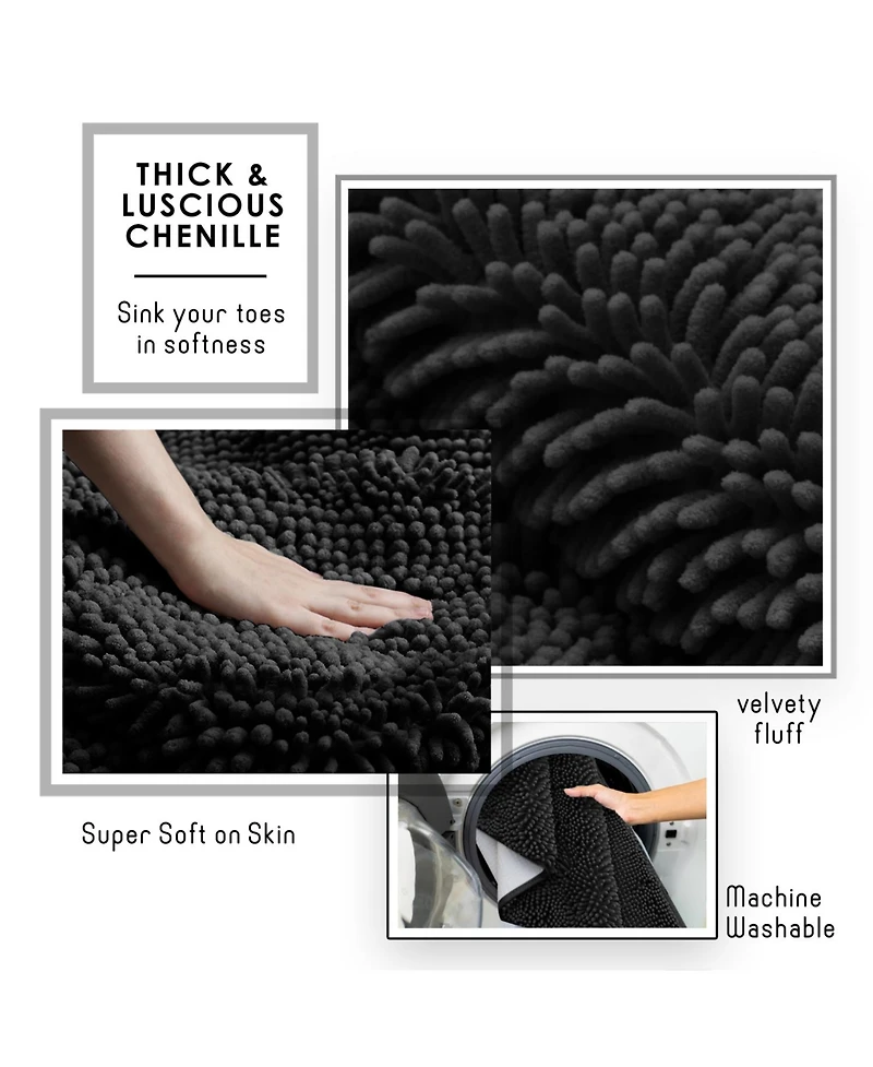 2 Piece Ultra Soft Non-Slip Chenille Bath Rug Set - Quick Dry, Machine Washable 17”x24” & 20"x32"