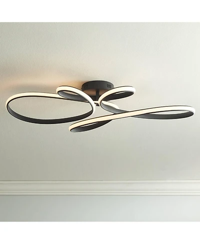 Possini Euro Design Helix Modern Semi Flush-Mount Ceiling Light Sand Black Dimmable Led Twisting 36 1/2" Wide Kitchen Living Room