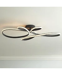 Possini Euro Design Helix Modern Semi Flush-Mount Ceiling Light Sand Black Dimmable Led Twisting 36 1/2" Wide Kitchen Living Room