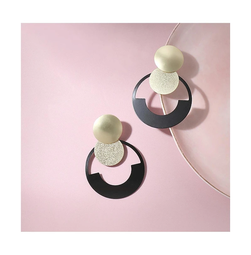 Sohi Women's Black Circular Drop Earrings