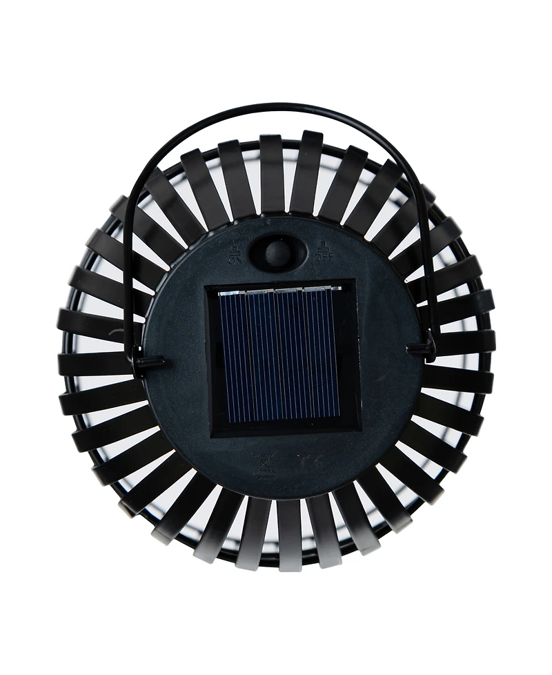 Glitzhome 9.75" H Set of 2 Metal Stripes Solar Powered Edison Bulb Outdoor Hanging Lantern