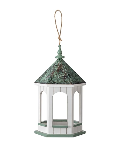 Glitzhome 15.75" H Patina Metal Roof Solid Wood Gazebo Tray Bird Feeder